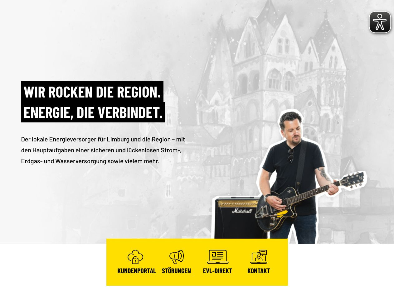 Website von EVL – Bildschirmansicht