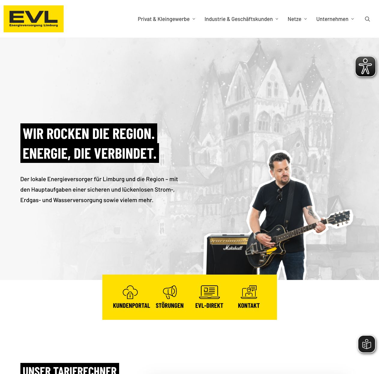 Website von EVL – Bildschirmansicht
