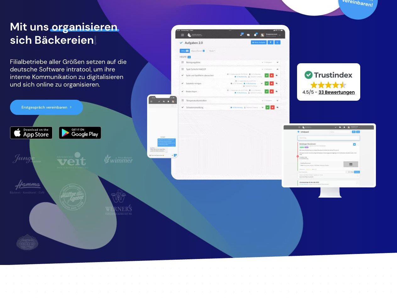 Website von intratool – Bildschirmansicht